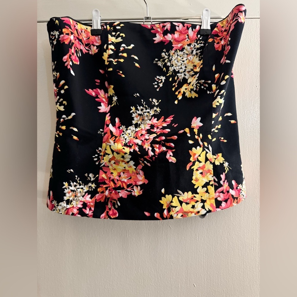 White House Black Market black floral pink corset tube top size 10